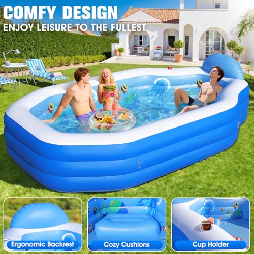 ChlorBlu Piscine Gonflable avec Auvent, 300x190x55cm Grande Piscine Gonflable Adultes, Piscine Rectangulaire Résistantes avec Sièges, Piscine Familiale pour Jardin, Swimming Pool pour Extérieur