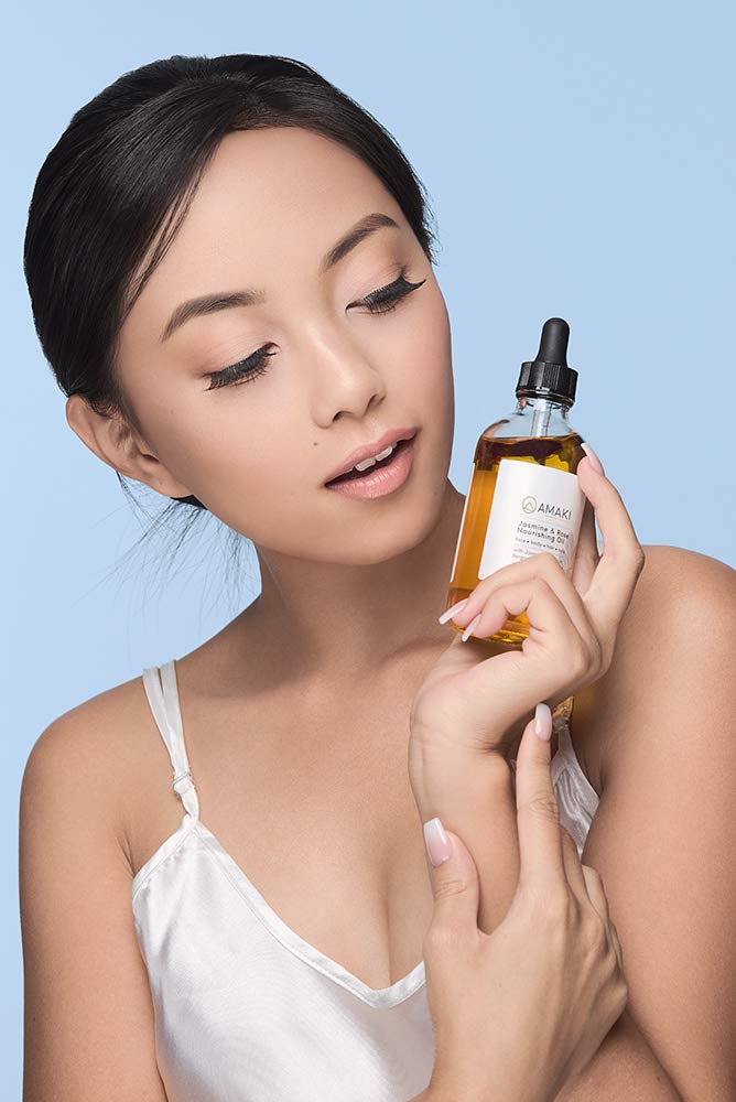 Amaki Organic Essential Oil for Face, Body, Lip, Hair Nails - Blend of Rosehip, Jojoba, Sweet Almond, Primrose, Argan, Jasmine - Effective Facial Moisturizer Serum - Reduces Wrinkles, Acne Scar: Beauty