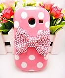 White Pink Cute 3D Bling Red Pink Bow Dot Pattern Case Cover For Samsung Galaxy Discover S730G S730M S740 R740C /Cricket, Centura S738C /Straight Talk /Net10 (Pink Bow)