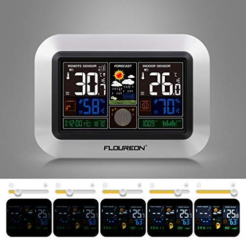 Weather Forecast Station,Digital Home Weather Station with Morning Noon and Night Precision Forecast, In/Outdoor Temperature and Humidity Gauge Calendar Weather Forecaster Snooze Alarm Clock -Sliver