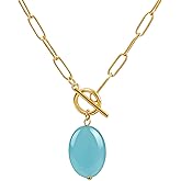 TaYolnFaSo Pearl Gemstone Pendant Paperclip Toggle Necklace 18k Gold Plated Natural Pearl Stone Birthstone Chain Necklace Paperclip Jewelry Valentine's Day Gift for Women