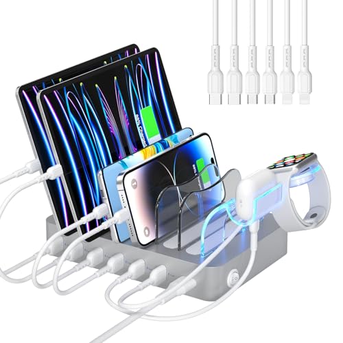 SooPii 50W 6 Port USB-Ladestation Organizer für mehrere Geräte mit 6 Kabel