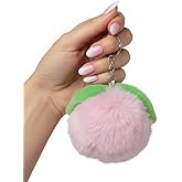 2 pcs Plush Peach Keychain, Pink Pom Pom Design, 5.1 x 3.1 inches