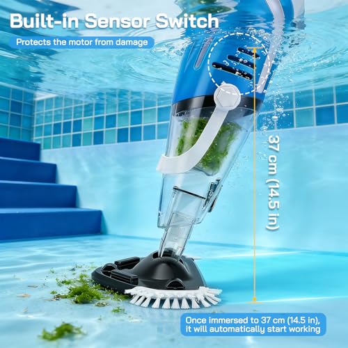 Wireless Pool Vacuum Cleaner, Dual Mode with 31 cm Triangle Brush & Crevice Nozzle, Automatic Immersion Start, 80 min Autonomy, Telescopic Rod 139-199 cm