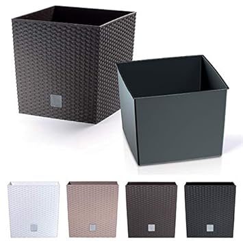 Blumenkübel Blumenkasten Blumentopf Übertopf Rattan Optik Pflanzkübel mit Einsatz Modell Low (325 Umbra)