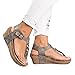 Pxmoda Women's Boho Braided Wedge Sandals Casual T-Strap Wedge Heel Sandal Shoes (US 8, Grey)