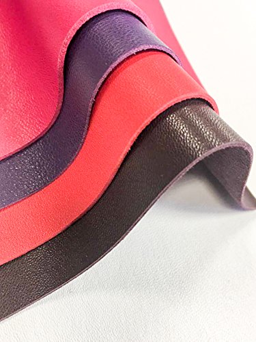 Pink Leather Scraps BRIGHT LEATHER MIX, purple, red, burgundy leather 5x5 inches, 4 pieces