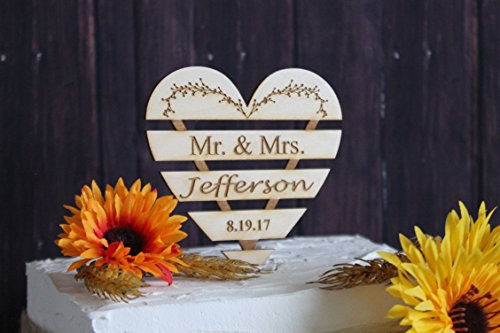 Cake Topper-Wooden Country Heart Laser Engraved Cake Topper