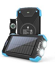 Solar Charger Power Bank, Qi Wireless Charger 10,000mAh External Battery Pack Type C Input Port Dual Flashlight, Compass, Solar Panel Charging