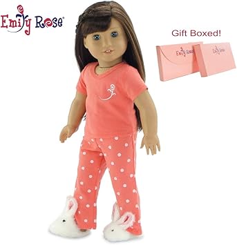 18 Inch Doll Clothes Coral Pajamas | Fits 18 American Girl Dolls | Includes Bunny Slippers | Gift-b