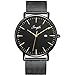 SONGDU Men's Fashion Date Slim Analog Quartz Watches with Stainless Steel Mesh Band (Gold and Black)