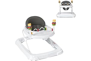 CHEFJOY Baby Walker, Collapsible Baby Activity Walker with Walking Toys & 3-Levels Adjustable Height, Comfy High Back Seated Baby Walker with Wheels for Boys & Girls (Grey)