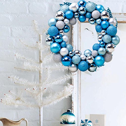 Tiean Christmas 55 Balls Wreath Door Wall Ornament Garland Decoration (Blue) - Thumbnail 2
