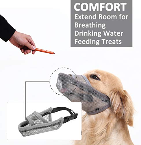 Crazy Felix Nylon Dog Muzzle for Small Medium Large Dogs, Air Mesh Breathable and Drinkable Pet Muzzle for Anti-Biting Anti-Barking Licking (L, Grey) - Thumbnail 2
