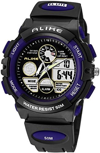 Alike watch luminous function sports hike climb dive digital quartz dual displays men's watch waterproof AK5109 wristwatch (blue)