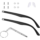 1 Pair Eyeglass Replacement Arms Glasses Replacement Arms Repair Set | Glasses Legs Replacement Eyeglasses Arms Legs Replacement Accessories With Screws, Washers, Screwdrivers, Nose Pads (Black)