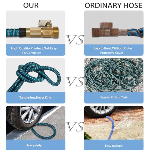 50 ft Expandable Garden Hose - All New 2026 Retractable Water Hose with 3/4" Solid Brass Fittings, Extra Strength Fabric - Flexible Expanding Hose with 10 Pattern Spray Nozzle