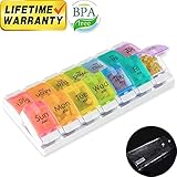 Weekly Pill Organizer 2 Times a Day(AM/PM), Large 7 Day Push Button Pill Box Case, Travel Pill Container, BPA Free Medicine Organizer, Kid Daily Pill Holder to Hold Fish Oil/Supplement and Medication