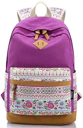 Lightweight Canvas Laptop Backpack Cute School Bag ( Purple )