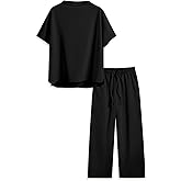 Songling 2 Piece Sets For Women Short Sleeve Pullover Tops and Wide Leg Pants Travel Lounge Matching Set With Pockets