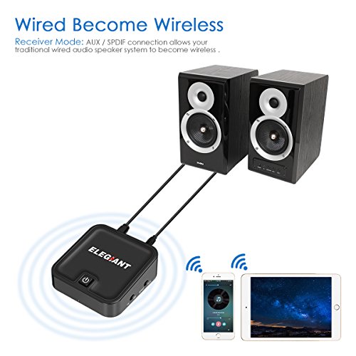 Bluetooth Transmitter Receiver,ELEGIANT apt-X Low Latency 2-in-1 Bluetooth Audio Transmitter Receiver V4.1 with 3.5mm Stereo Output for PC/TV/Car Stereo Audio System/Bluetooth Speakers Headphone