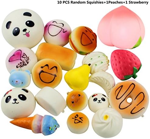 Random 10pcs Squishy Jumbo Soft Squishy Slow Rising + Squishy Peach and Strawberry Cream Scented Slow Rising Toy