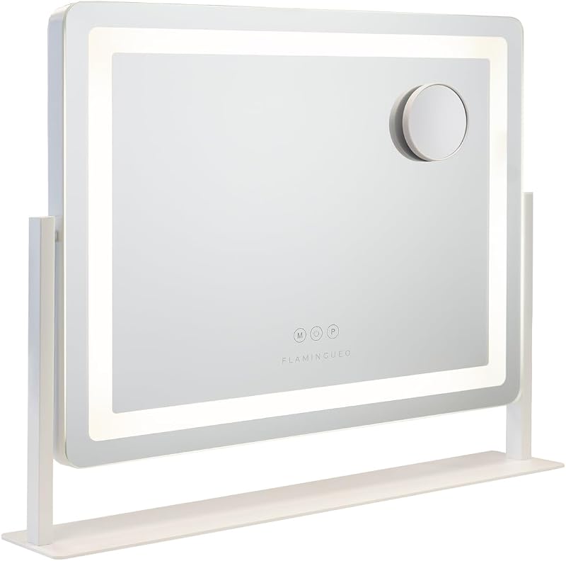 Specchio Trucco con Luci - Striscia LED - 3 Modi di Luce - Intensità Regolabile - Controllo Tattile - Presa USB - Specchio Ingranditore Incluso - Bianco - 64x12x54,5cm