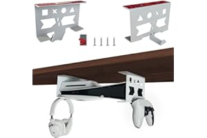 Chanvoo Aluminum Under Desk Mount for PS5/PS5 Slim/ PS5 Pro Digital & Disc, Securing Under Desk Bracket with Detachable Controller & Headphone Holder Kit No Drill (White)