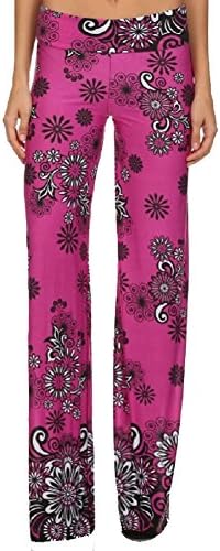 Women's Sexy Pink Flower Power Print Wide Leg Pants Leggings - Wide-leg Pants - Clothing