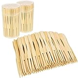 Jovitec 2 Pack 220 Pieces Total Bamboo Forks Mini Food Picks Double Prong Cocktail Forks Blunt-end Forks For Banquet Catering Party, 3.5 Inches