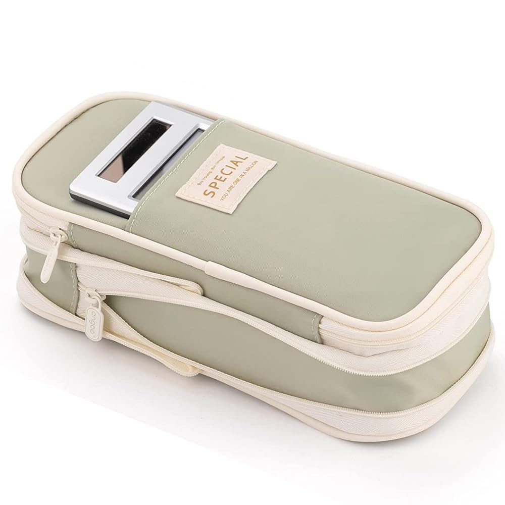 SeBeLi Large Capacity Pencil Case Durable Office College School Pen Holder Organizer Stationery Makeup Bag Pouch Box for Girls Adults, 22x11cm (Light Green)