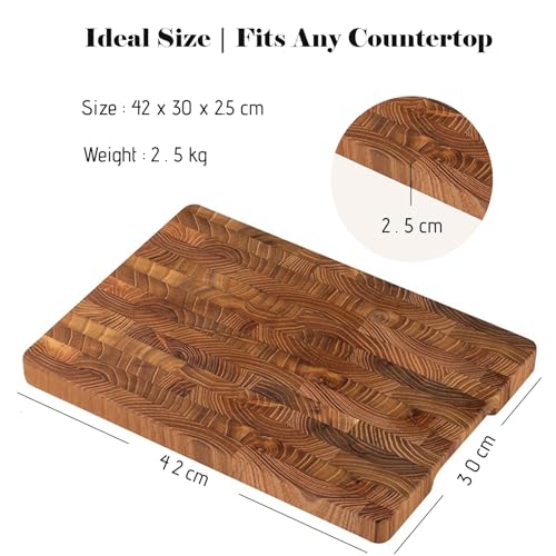 Tabla de cortar de Madera de Teca para Cocina, 40 × 30 × 3 cm, Tabla de Corte de Grano Final, Tabla de Charcutería de Madera, Bloque de Carnicero Grande con Asas Ocultas