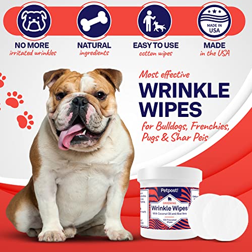Petpost Bulldog Wrinkle Wipes for Dogs Natural Coconut Oil Formula