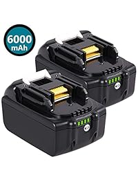 2 pack 6.0Ah 18V BL1860B LXT Lithium-Ion Replacement Battery for Makita BL1815 BL1830 BL1820 BL1850 BL1840 BL1850B-2 LXT-400 BL1845 194205-3 BL1860 194204-5 18-Volt Batteries with Indicator