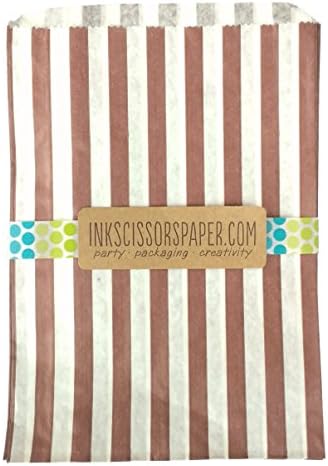 Party Favor Bags 50 count 5x7 Treat Craft Bags Favor Food Paper Bags Party Wedding Birthday Decoration (Brown Striped)
