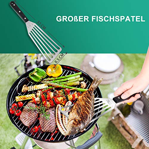 BBQ Grill Tool Set, BBQ Accessories in Storage Case, Barbecue Grilling Utensils for Flat Top Cooking Tailgating, Upgraded Fish Spatula & Scraper