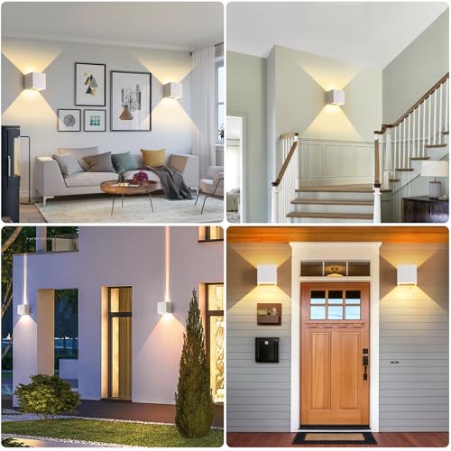 FUPE 4 Pieces Wall Light Outdoor/Indoor LED Cube Modern Wall Lamp White 20 W 3000 K Warm Light IP65 Waterproof Outdoor Wall Light Square Adjustable Beam Angle