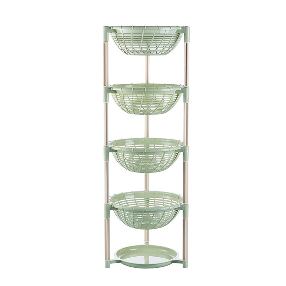 bretoes Multifunctional Plastic Storage Basket Floor Tripod Kitchen Vegetable and Fruit Storage Rack Drain Rack (Green, 4 layers)