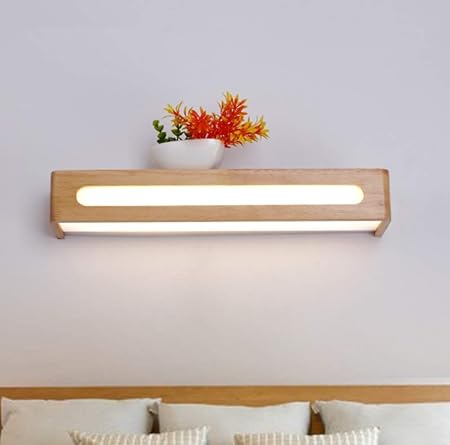 Aplique De Baño Led Tocador Madera De Caucho Pantalla Acrilica Antivaho