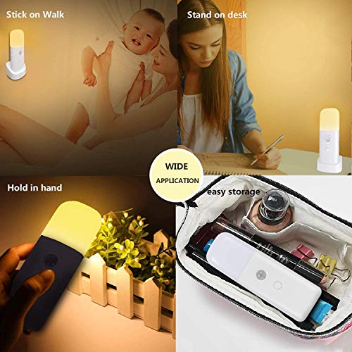 Motion Sensor Light Indoor, Portable Battery Powered Smart LED Night Light with Dusk to Dawn Sensor Auto/On/Off Adjustable Brightness Warm White Light for Bedroom,Kitchen,Stairs,Toilet,Hallway