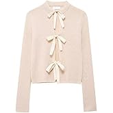 Monkay Cardigan Sweaters for Women Bow Tie Front Long Sleeve Knit Sweater Tops Slim Fit Cute Clothes Spring Fashion