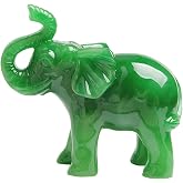 Acxico 1 pcs Jade Green Feng Shui Wealth Lucky Elephant Statues Figurine Home Decor Gift