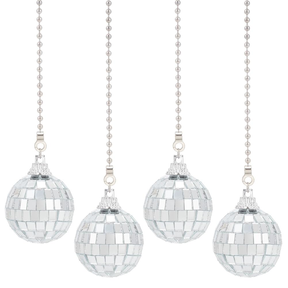 DELORIGIN 4pcs Disco Ball Ceiling Fan Pull Chain Extender Decorative Fan Pendant 14 Inch Fan Danglers Ball Party Decor Pulls Ornaments Chain Extender with Connector for Ceiling Light Fan Lamp