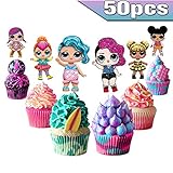 LOL Cake Toppers LOL Cupcake Toppers 50PCS, LOL Happy Birthday Party Supplies Pink Cake Decorations for Girls Theme Party