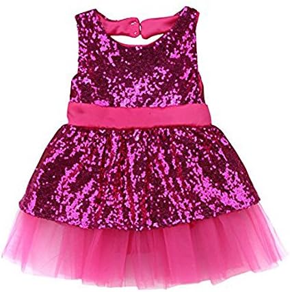 Tueenhuge Baby Toddler Girl Tutu Dress Sequin Lace Backless Bowknot Princess Party Wedding Dress Skirt (Rose, 18-24 Months)