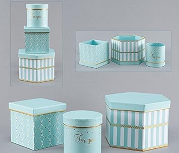 DECORPRO 3er Set Geschenkschachteln in Verschiedene Formen und Muster, rund, quadratisch, 6-eckige Dekoboxen, Blumenbox, Deko