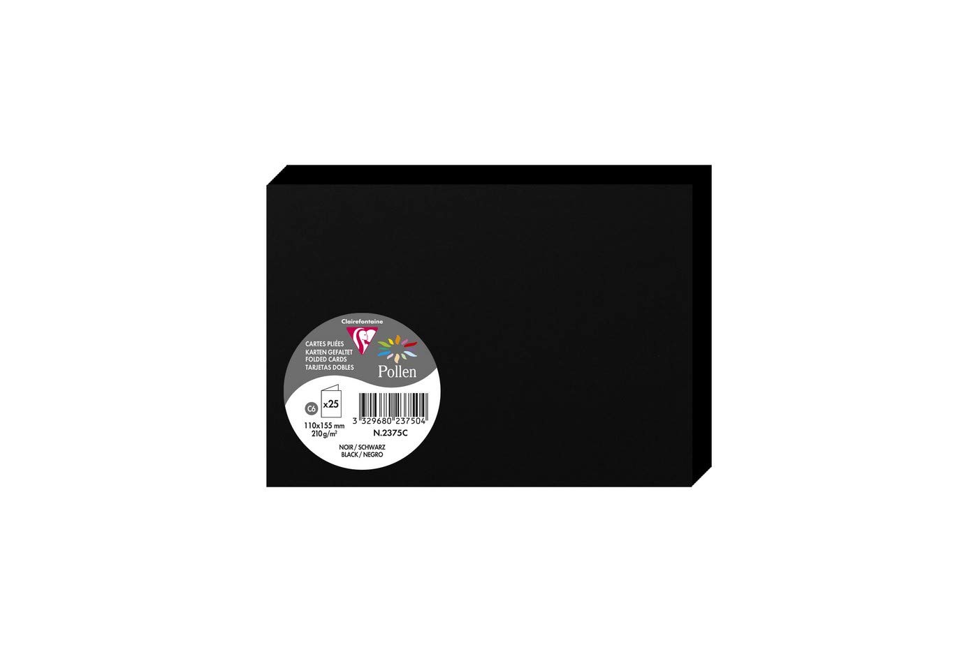 Clairefontaine 2375C Pack of 25 Double Cards Format C6 11x15,5cm 210gsm Black Events Correspondence Invitation Cards Pollen Range Smooth Premium Paper