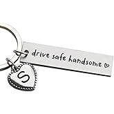 OFlyDesigns Drive Safe Handsome Keychain for Boyfriend Husband, Valentine's Gifts, Personalized Initial Keychain Gift