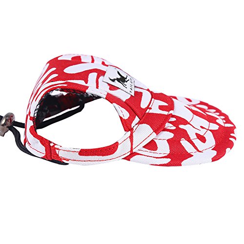 CALIFORNIA CADE ELECTRONIC Cade Pet Baseball Cap/Dogs Sport Hat/Visor Cap with Ear Holes for Small Dogs (Red White Letters-L)
