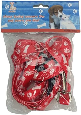 Anza Pups Adjustable Small Dog Puppy Nylon Harness and Leash Set Comfortable Fit (Red)